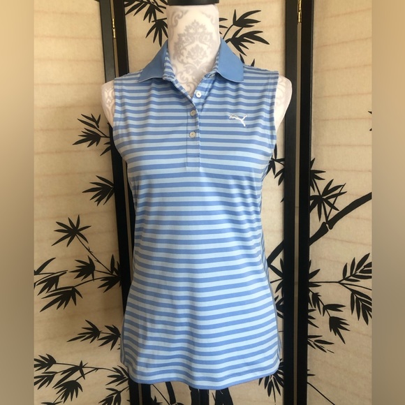 Puma Women’s Sleeveless Collar Golf Polo Top Size XS Light Blue Striped EUC - Picture 13 of 14